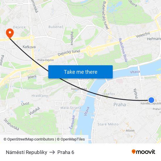 Náměstí Republiky to Praha 6 map