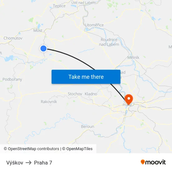 Výškov to Praha 7 map