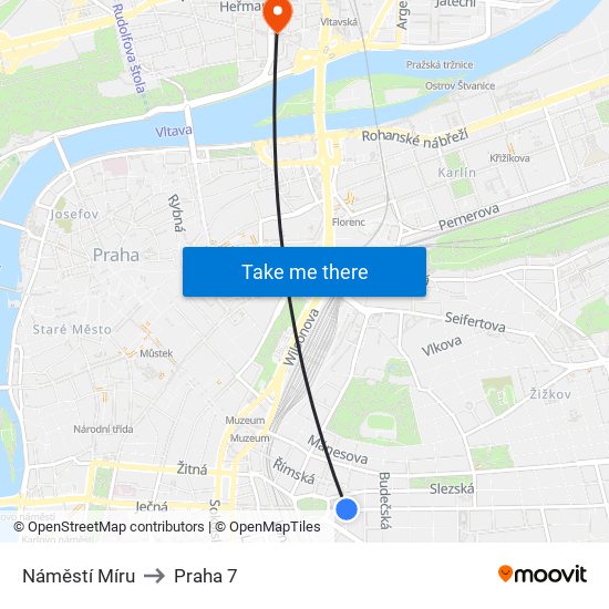 Náměstí Míru to Praha 7 map