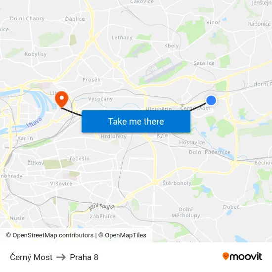 Černý Most to Praha 8 map