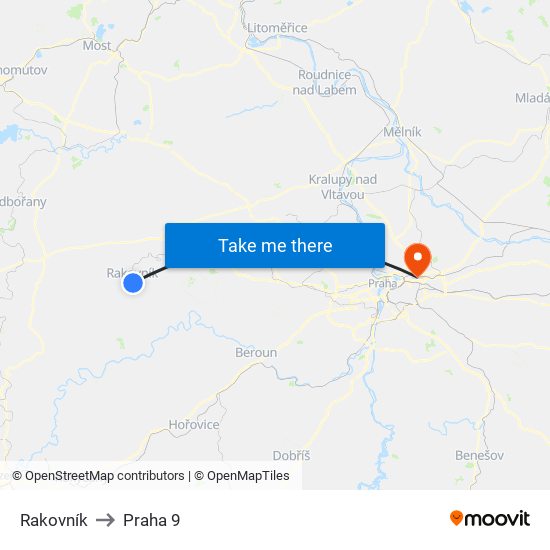 Rakovník to Praha 9 map