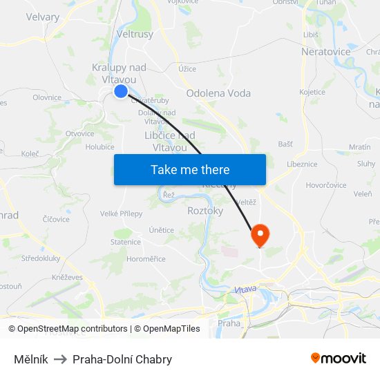 Mělník to Praha-Dolní Chabry map