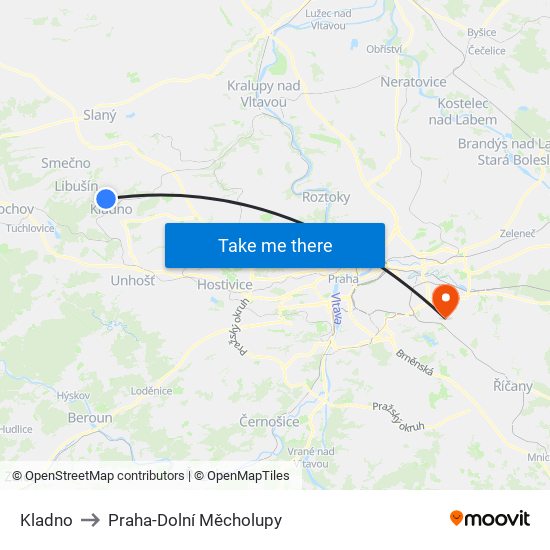 Kladno to Praha-Dolní Měcholupy map