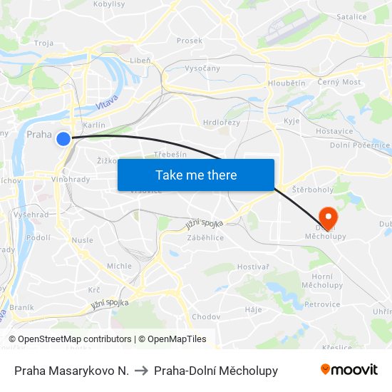 Praha Masarykovo N. to Praha-Dolní Měcholupy map