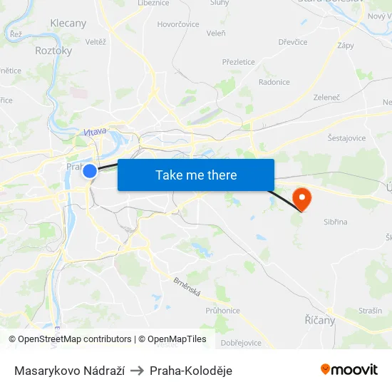 Masarykovo Nádraží to Praha-Koloděje map