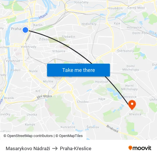 Masarykovo Nádraží to Praha-Křeslice map