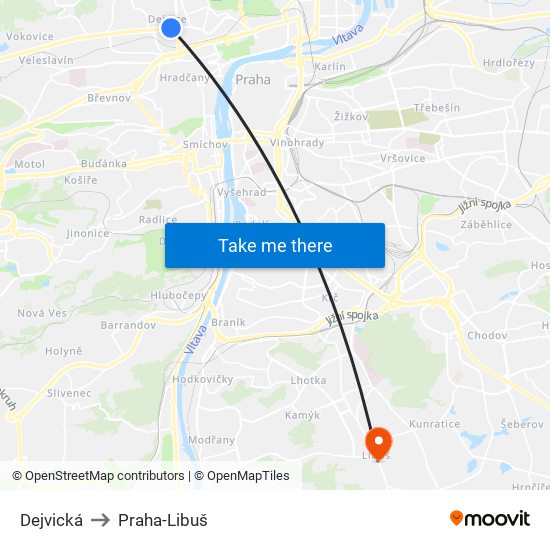 Dejvická to Praha-Libuš map
