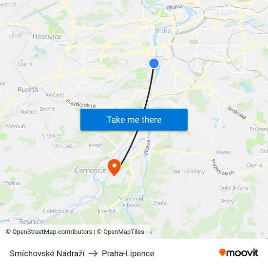 Smíchovské Nádraží to Praha-Lipence map