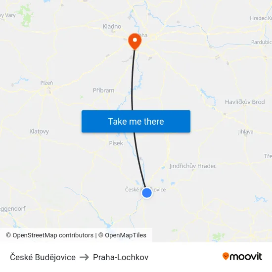 České Budějovice to Praha-Lochkov map