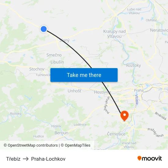Třebíz to Praha-Lochkov map