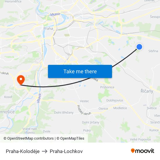 Praha-Koloděje to Praha-Lochkov map