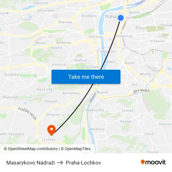 Masarykovo Nádraží to Praha-Lochkov map