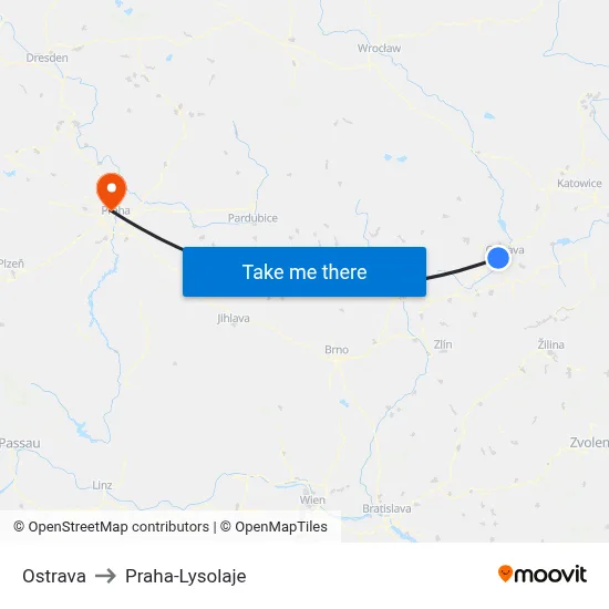 Ostrava to Praha-Lysolaje map