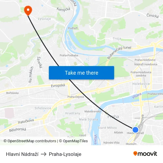 Hlavní Nádraží to Praha-Lysolaje map