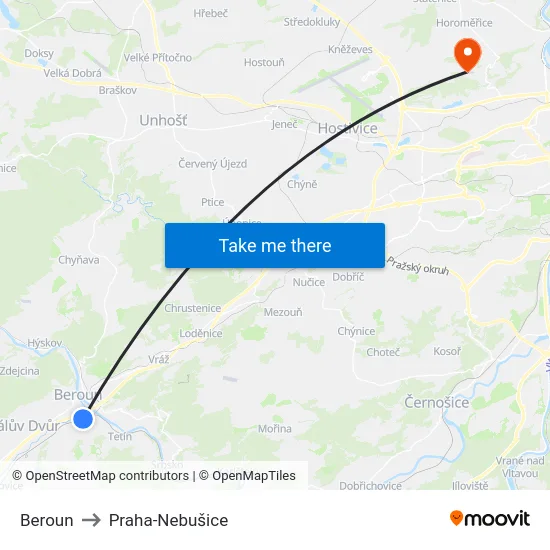 Beroun to Praha-Nebušice map