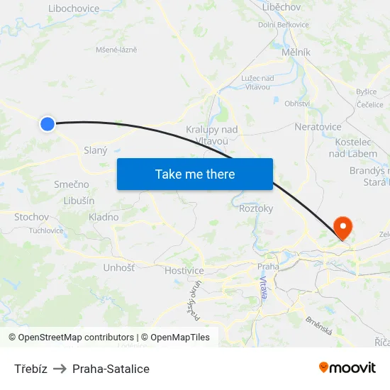 Třebíz to Praha-Satalice map