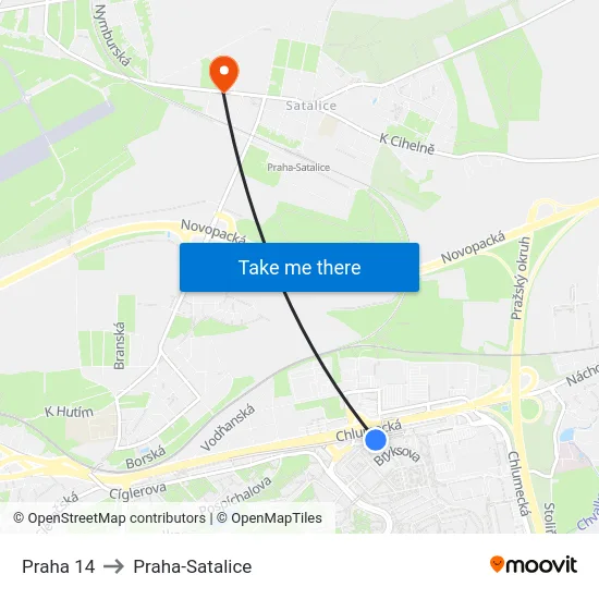 Praha 14 to Praha-Satalice map