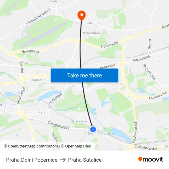 Praha-Dolní Počernice to Praha-Satalice map