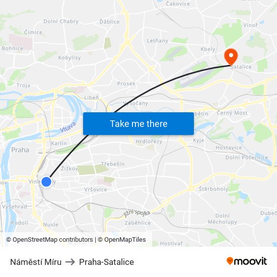 Náměstí Míru to Praha-Satalice map