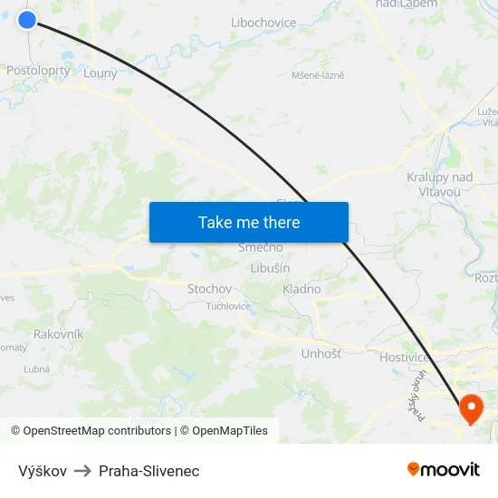 Výškov to Praha-Slivenec map