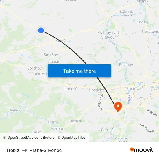 Třebíz to Praha-Slivenec map