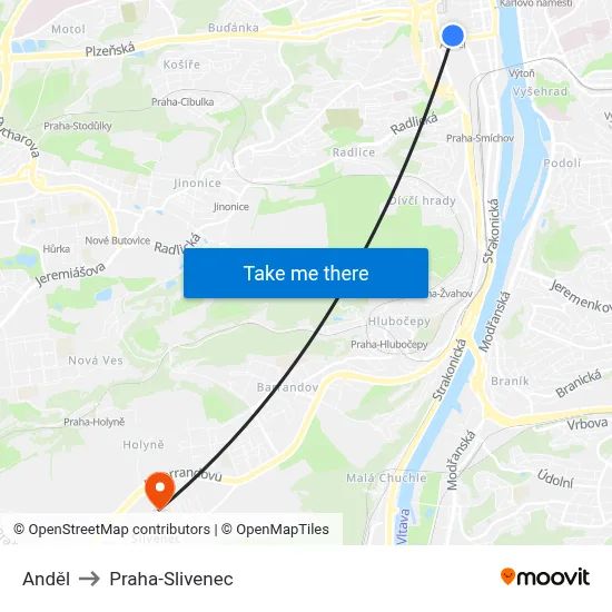 Anděl to Praha-Slivenec map