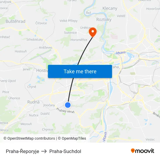 Praha-Řeporyje to Praha-Suchdol map