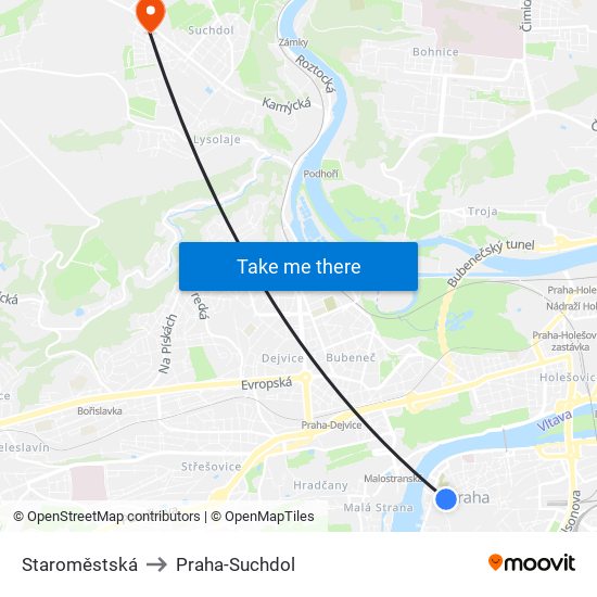 Staroměstská to Praha-Suchdol map