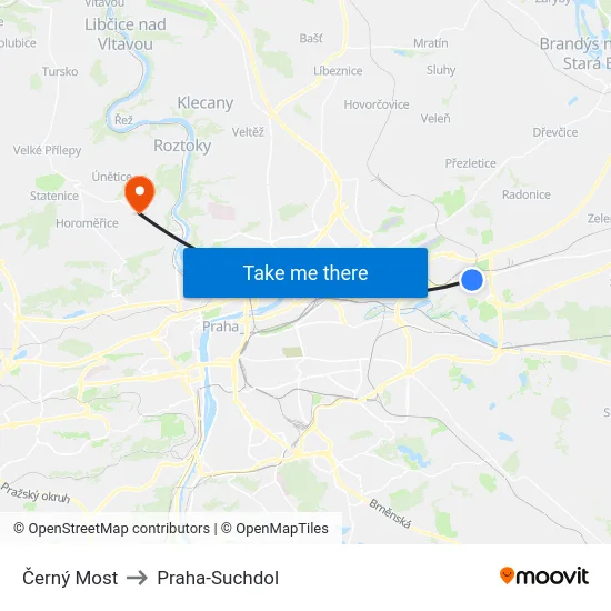 Černý Most to Praha-Suchdol map