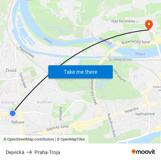 Dejvická to Praha-Troja map
