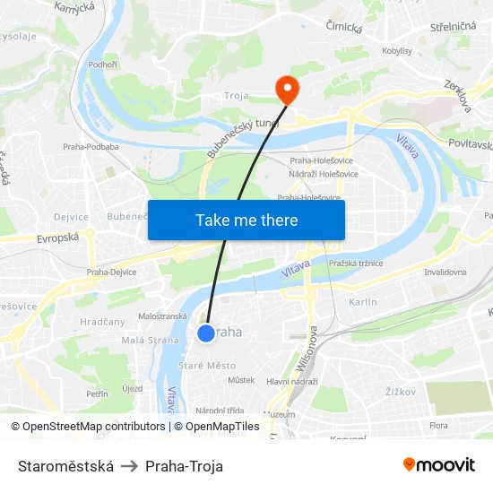 Staroměstská to Praha-Troja map