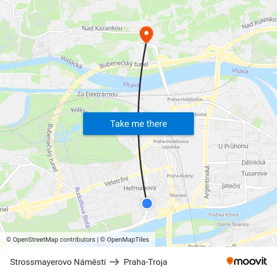 Strossmayerovo Náměstí to Praha-Troja map