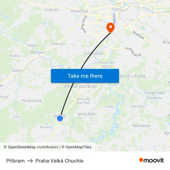 Příbram to Praha-Velká Chuchle map