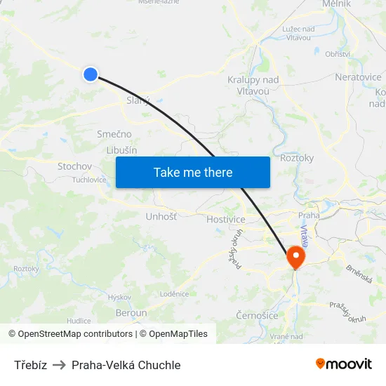 Třebíz to Praha-Velká Chuchle map