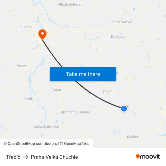 Třebíč to Praha-Velká Chuchle map