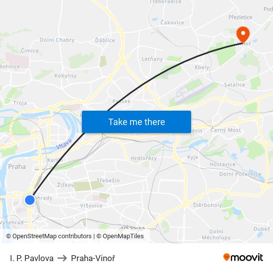 I. P. Pavlova to Praha-Vinoř map