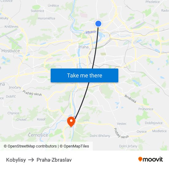 Kobylisy to Praha-Zbraslav map