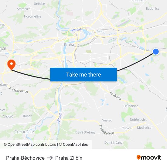 Praha-Běchovice to Praha-Zličín map