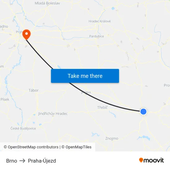 Brno to Praha-Újezd map
