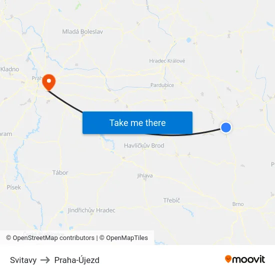 Svitavy to Praha-Újezd map
