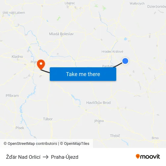 Žďár Nad Orlicí to Praha-Újezd map