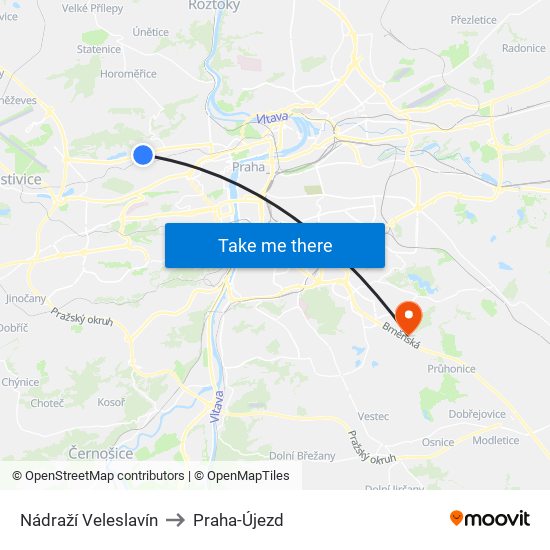 Nádraží Veleslavín to Praha-Újezd map