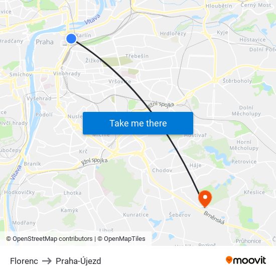Florenc to Praha-Újezd map