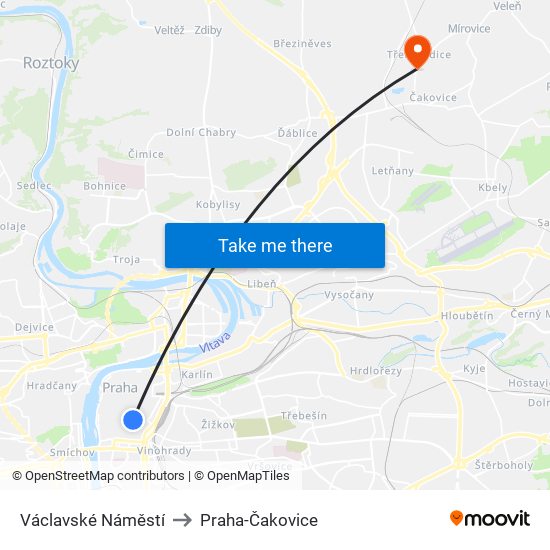 Václavské Náměstí to Praha-Čakovice map