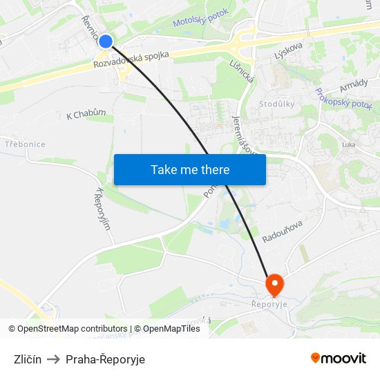 Zličín to Praha-Řeporyje map
