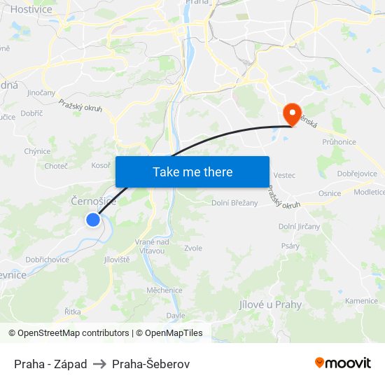 Praha - Západ to Praha-Šeberov map