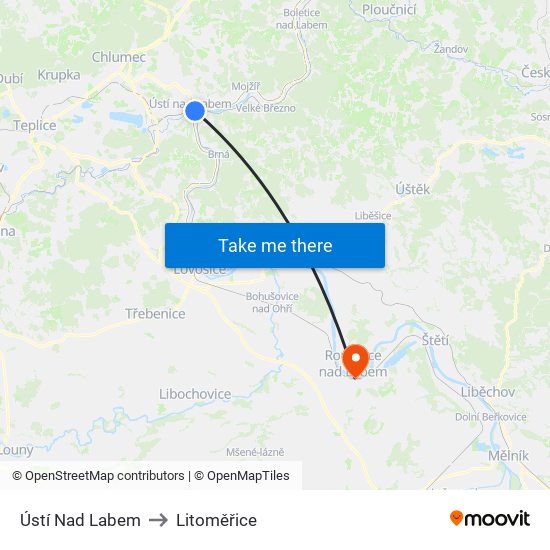 Ústí Nad Labem to Litoměřice map