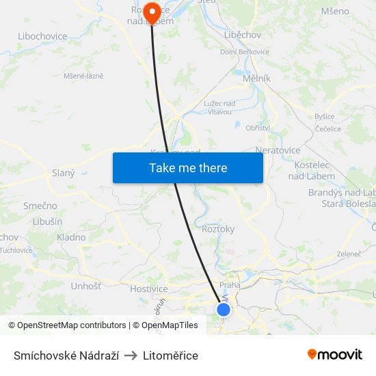 Smíchovské Nádraží to Litoměřice map