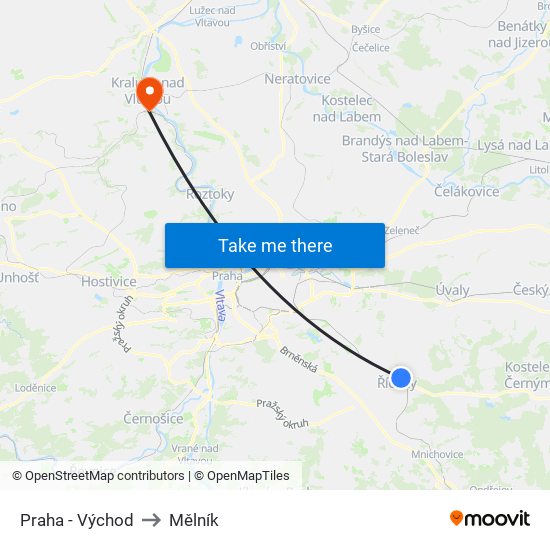 Praha - Východ to Mělník map