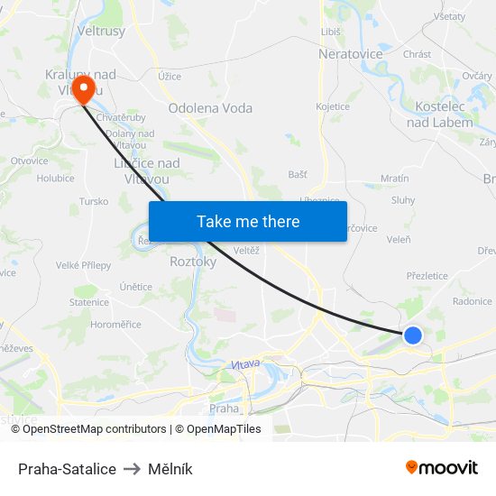 Praha-Satalice to Mělník map